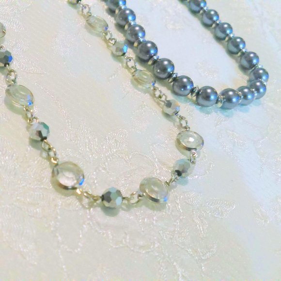 Faux Gray Pearl and Crystal Convertible Necklace - Picture 4 of 4